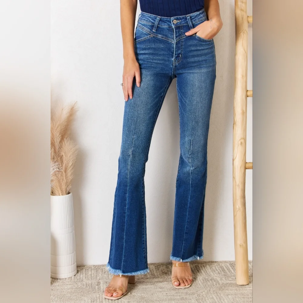 Kancan High Rise Raw Hem Flare Jeans - Picture 10 of 10